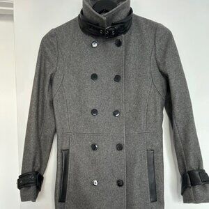 Kooples Grey Wool Blend Trench Coat with leather details